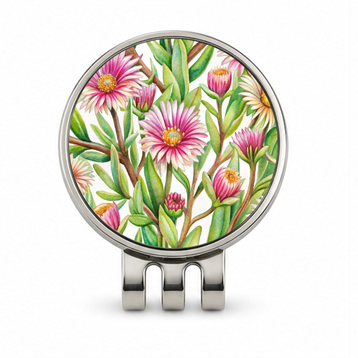 Ice Plant Flowers Watercolor Golf Hat Clip with Ball Marker