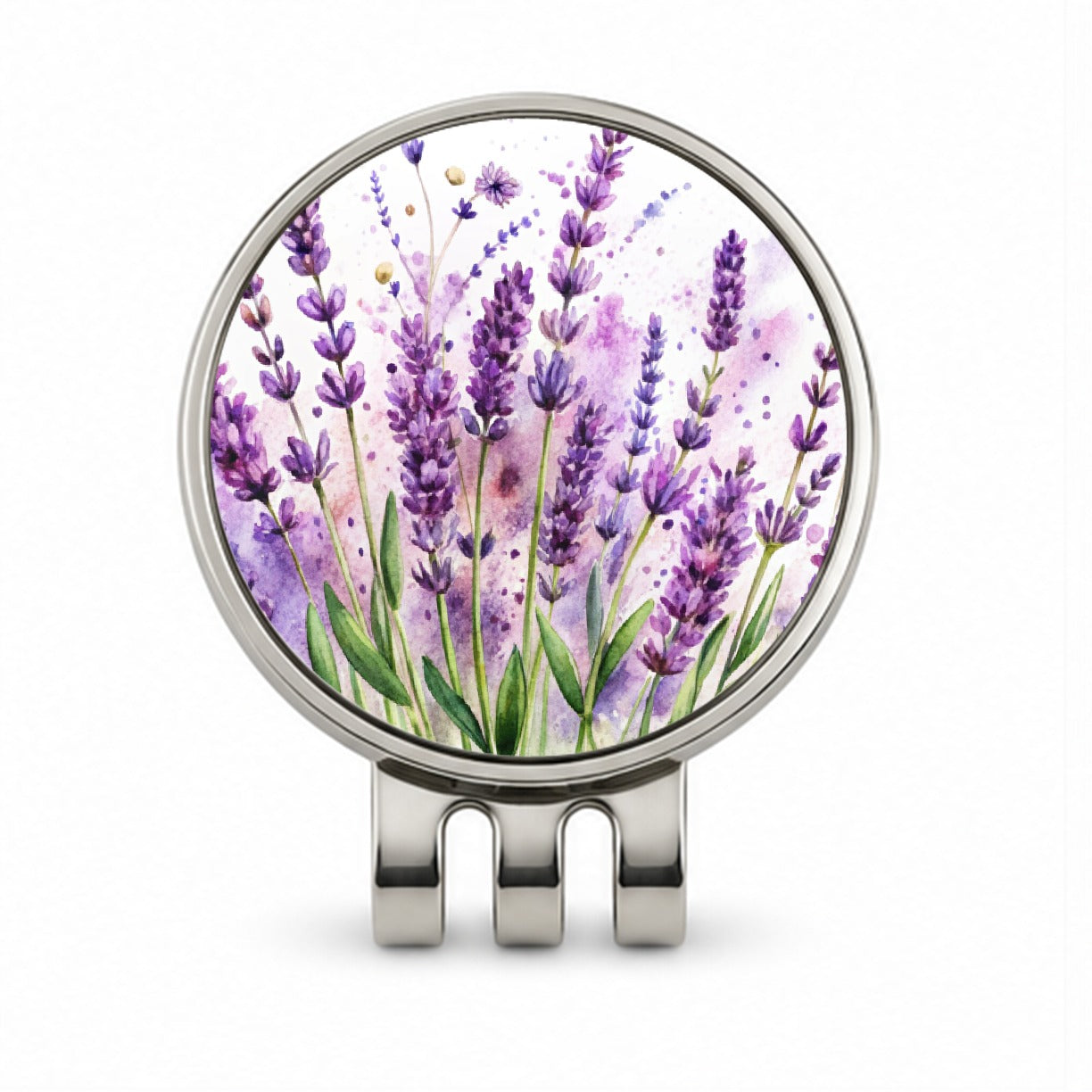 Lavender Flowers Watercolor Golf Hat Clip with Ball Marker
