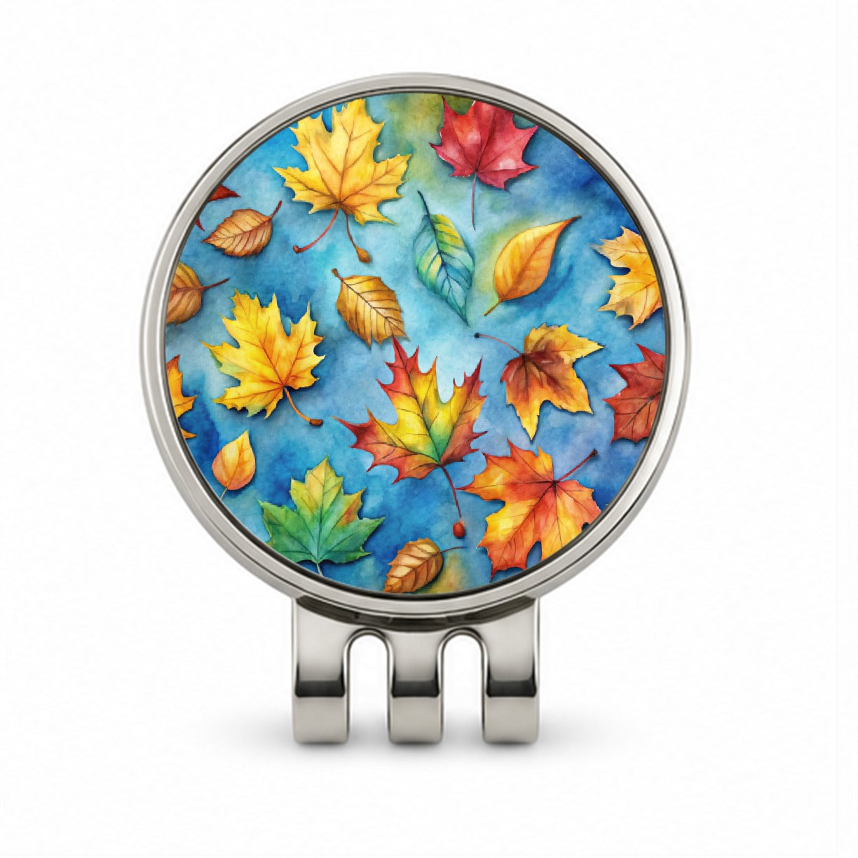 Leaves Blue Background Watercolor Golf Hat Clip with Ball Marker
