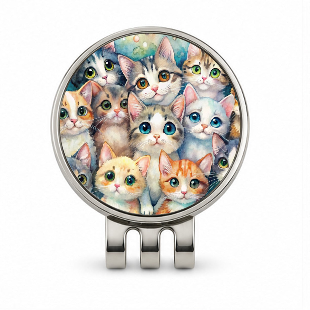 Lots Of Adorable Cats Watercolor Golf Hat Clip with Ball Marker
