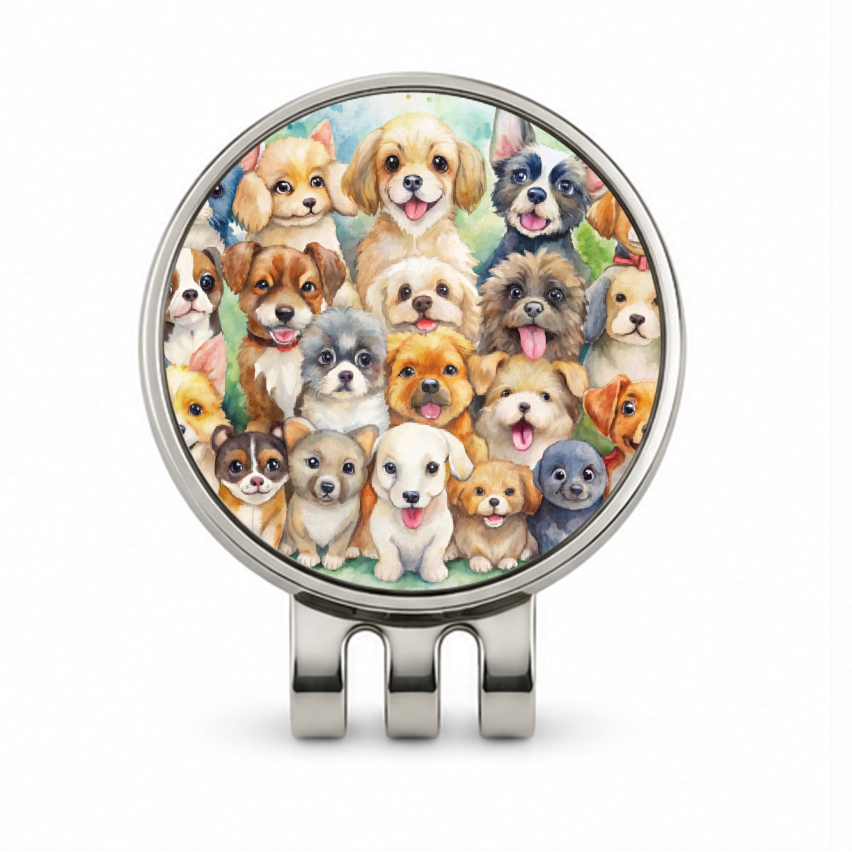 Lots Of Cute Dogs Watercolor Golf Hat Clip with Ball Marker