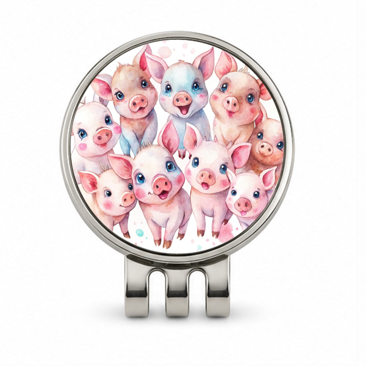 Lots Of Cute Pigs Watercolor Golf Hat Clip with Ball Marker