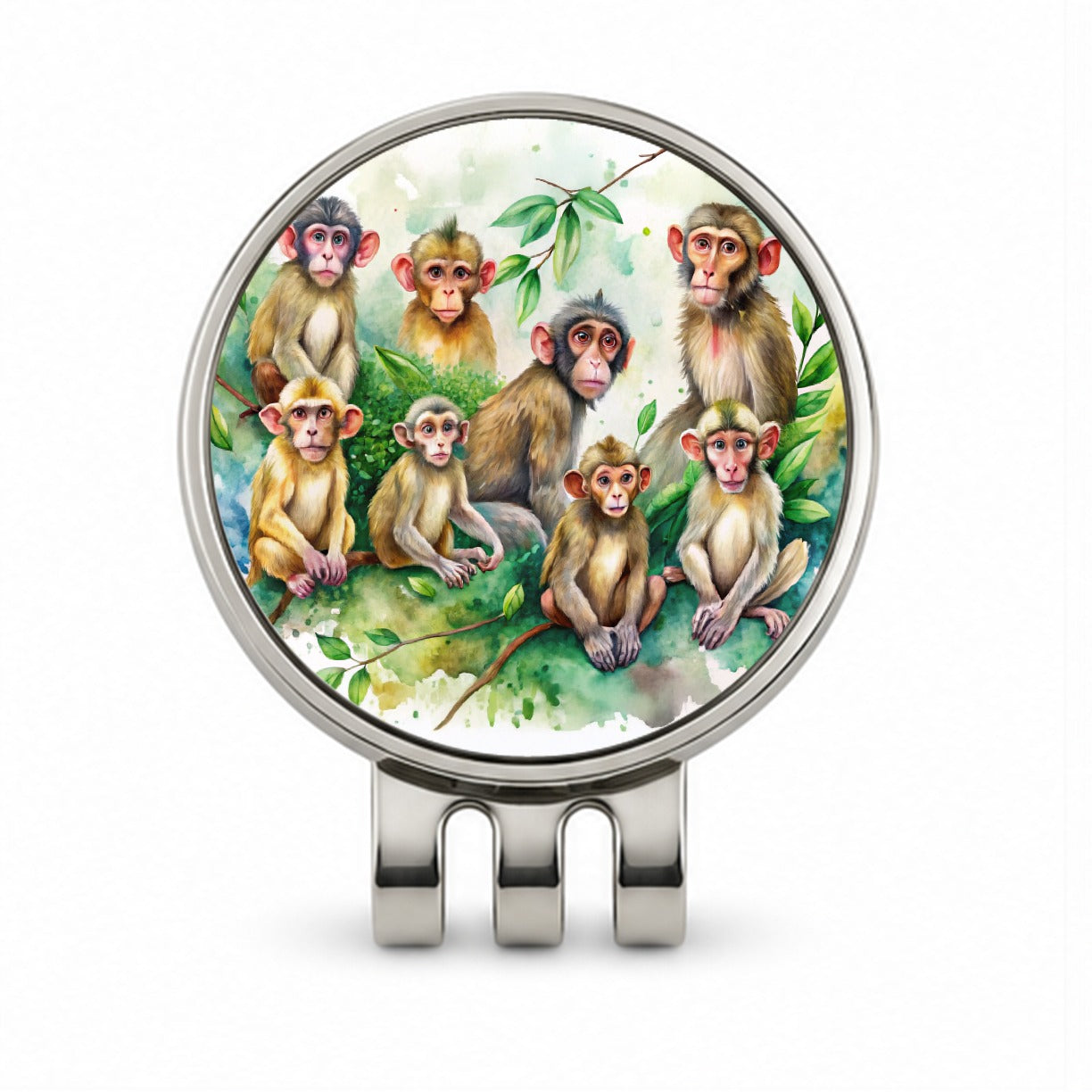 Lots Of Monkeys Watercolor Golf Hat Clip with Ball Marker