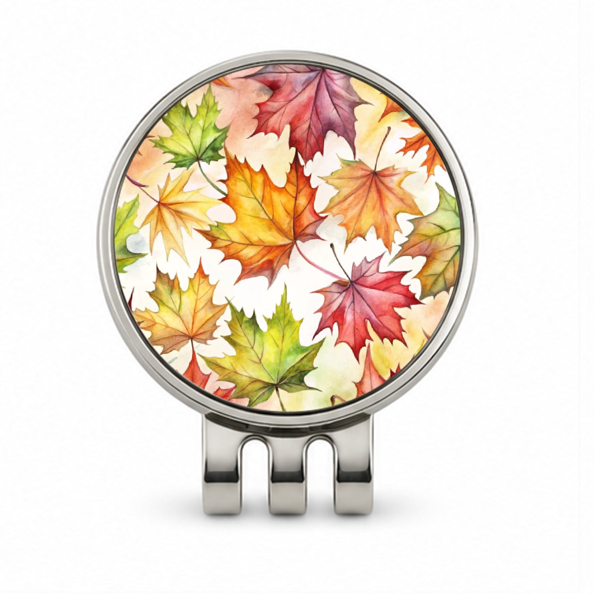 Maple Leaves Watercolor Golf Hat Clip with Ball Marker