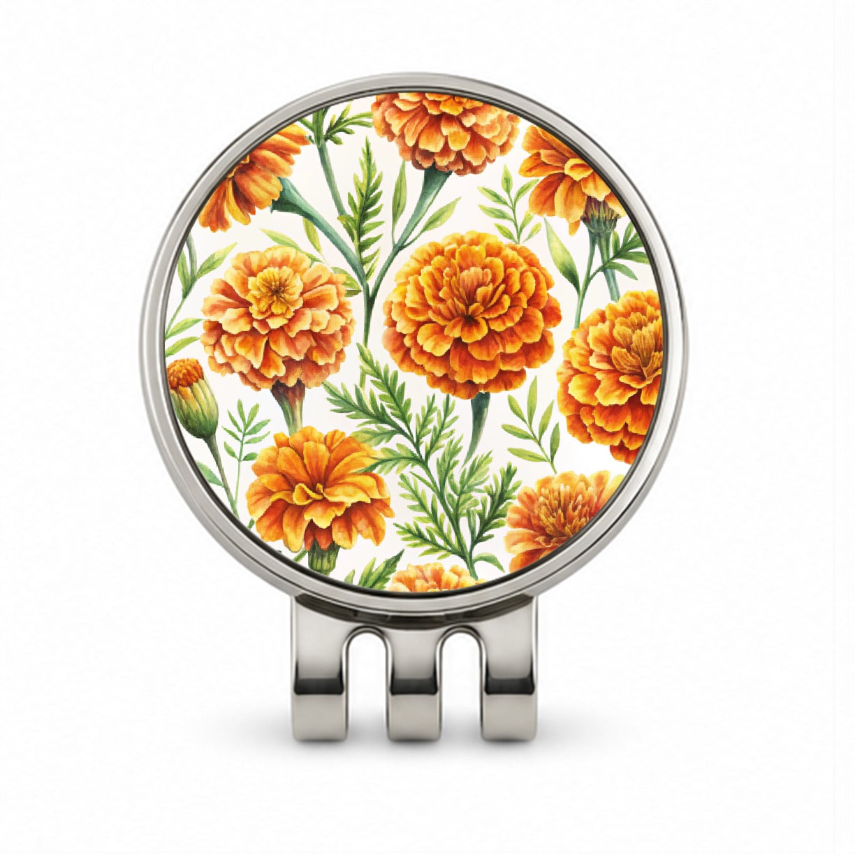 Orange Marigolds Flowers Watercolor Golf Hat Clip with Ball Marker