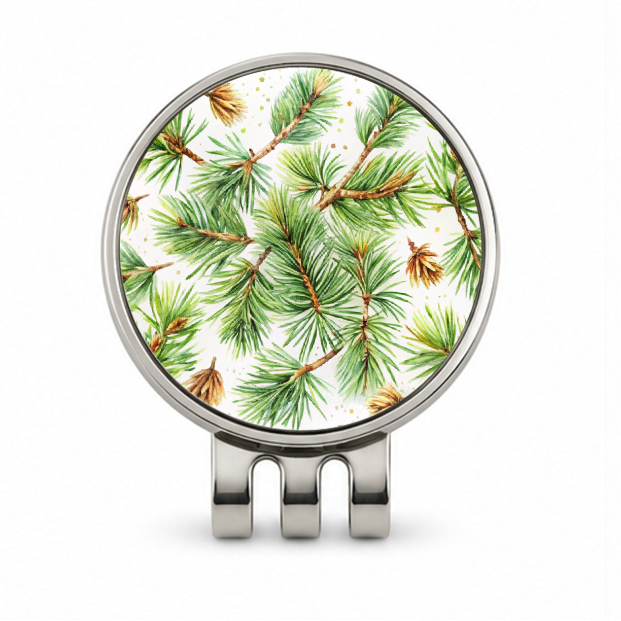 Pine Needles Watercolor Golf Hat Clip with Ball Marker