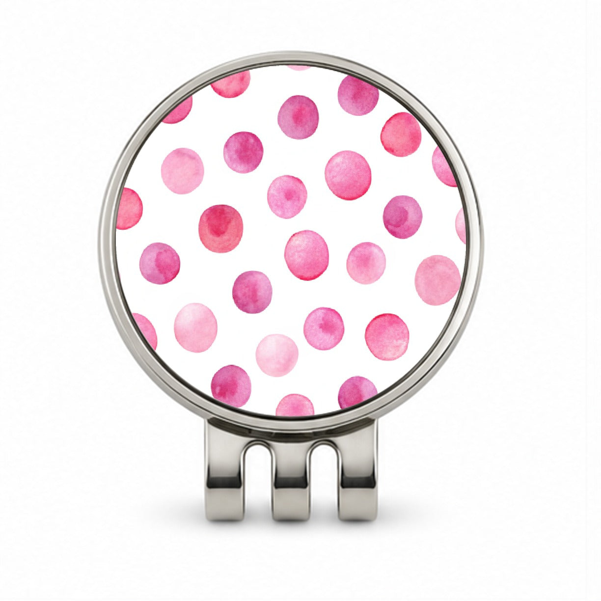 Pink Polka Dots White Background Golf Hat Clip with Ball Marker