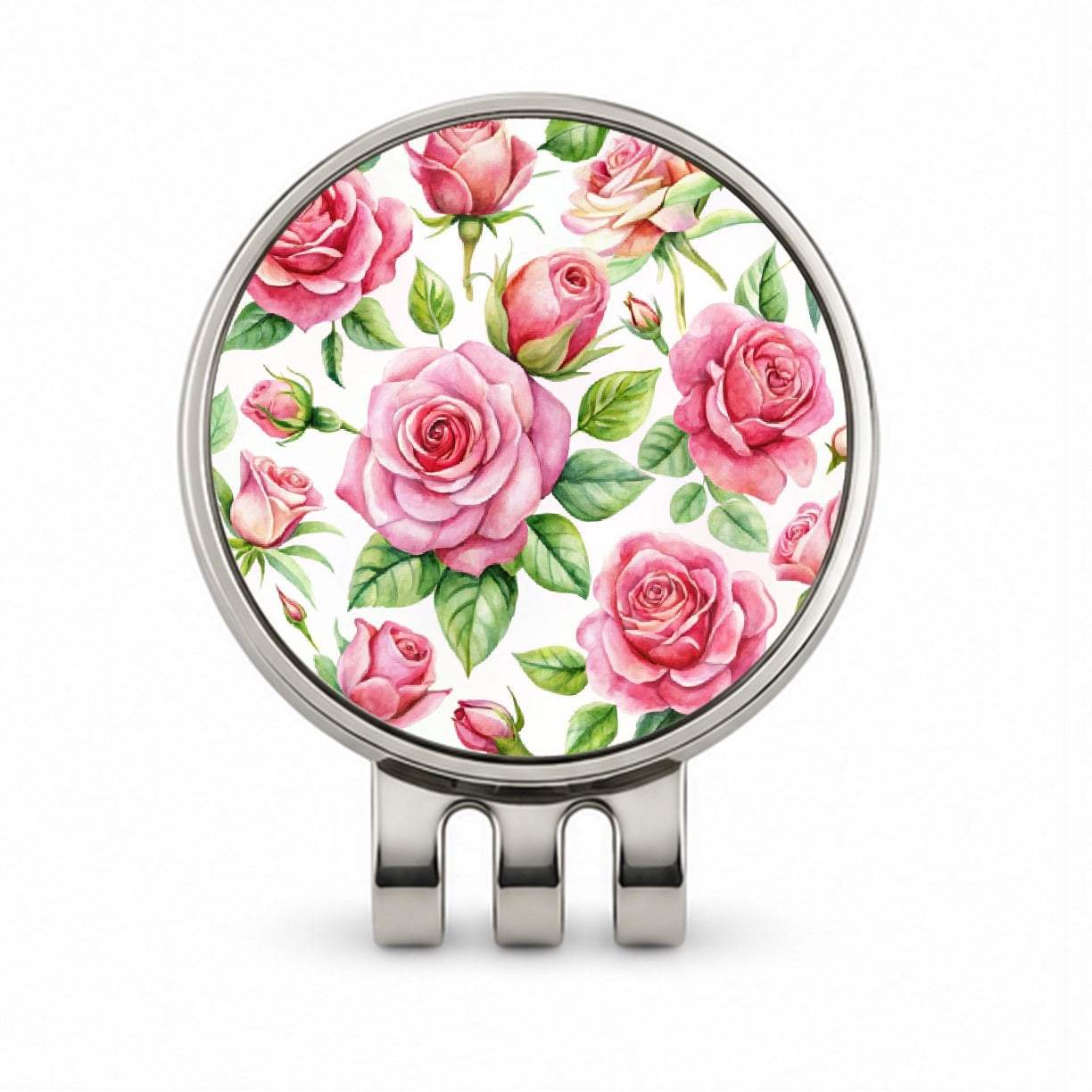 Pink Roses Flowers Watercolor Golf Hat Clip with Ball Marker