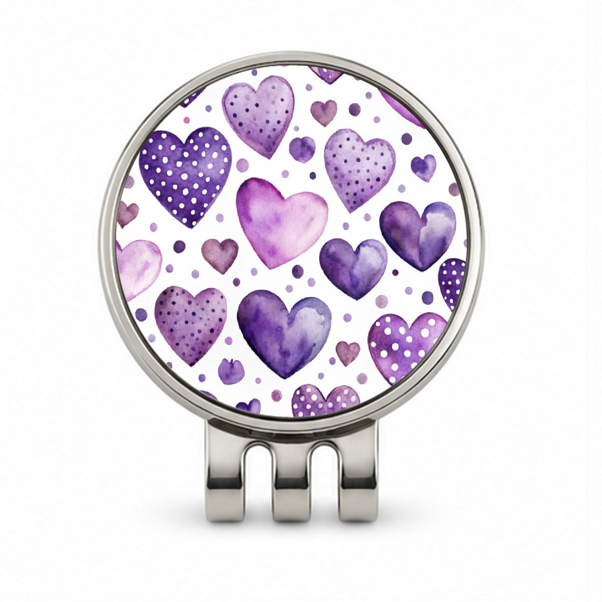 Purple Hearts Polka Dots Watercolor Golf Hat Clip with Ball Marker