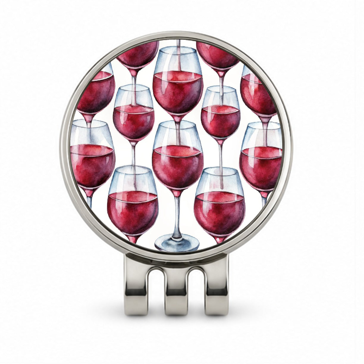 Red Wine Glasses Watercolor Golf Hat Clip with Ball Marker