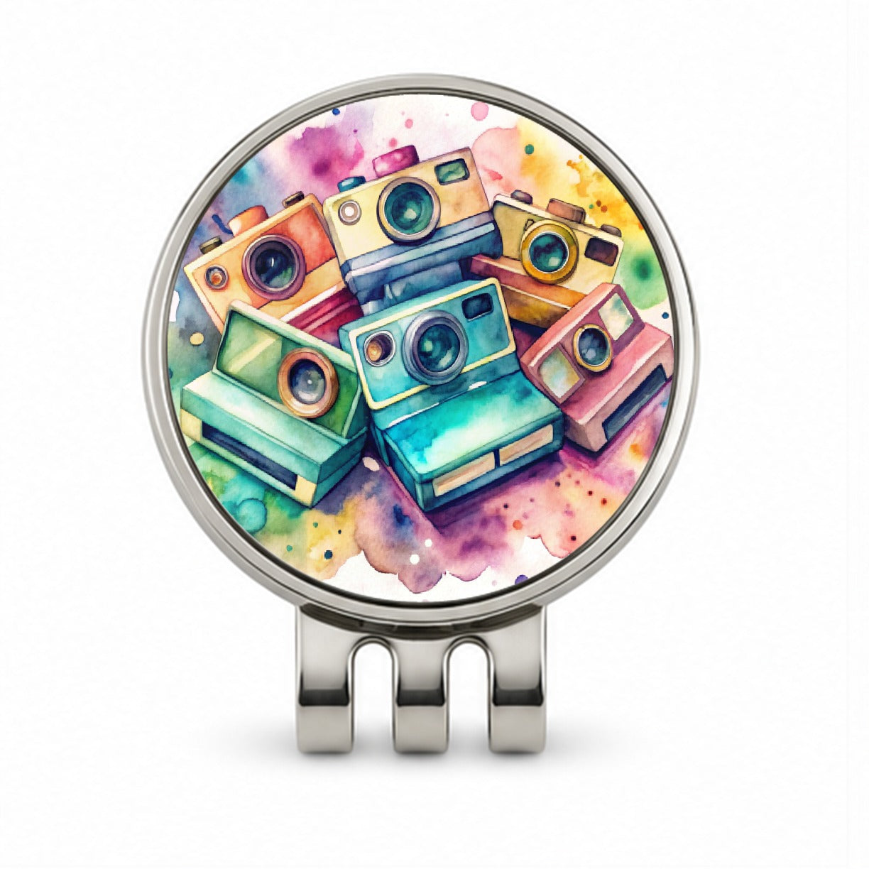 Retro Instant Cameras Photographer Watercolor Golf Hat Clip with Ball Marker