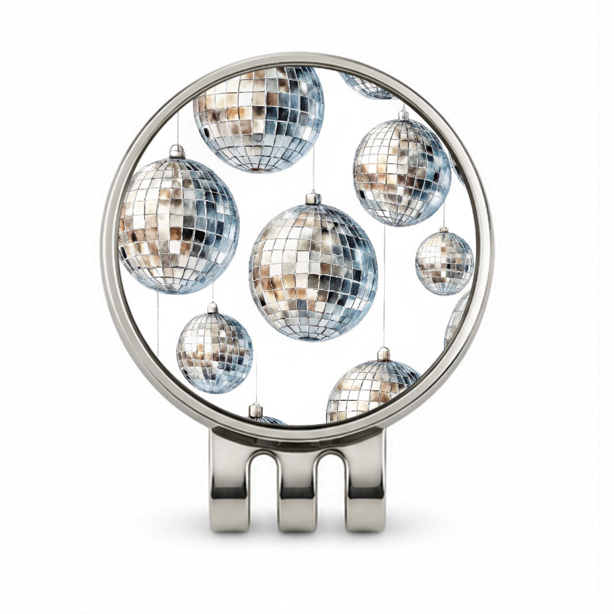Silver Disco Balls Watercolor Golf Hat Clip with Ball Marker