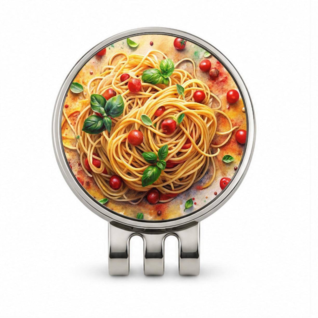 Spaghetti Pasta Italian Food Watercolor Golf Hat Clip with Ball Marker