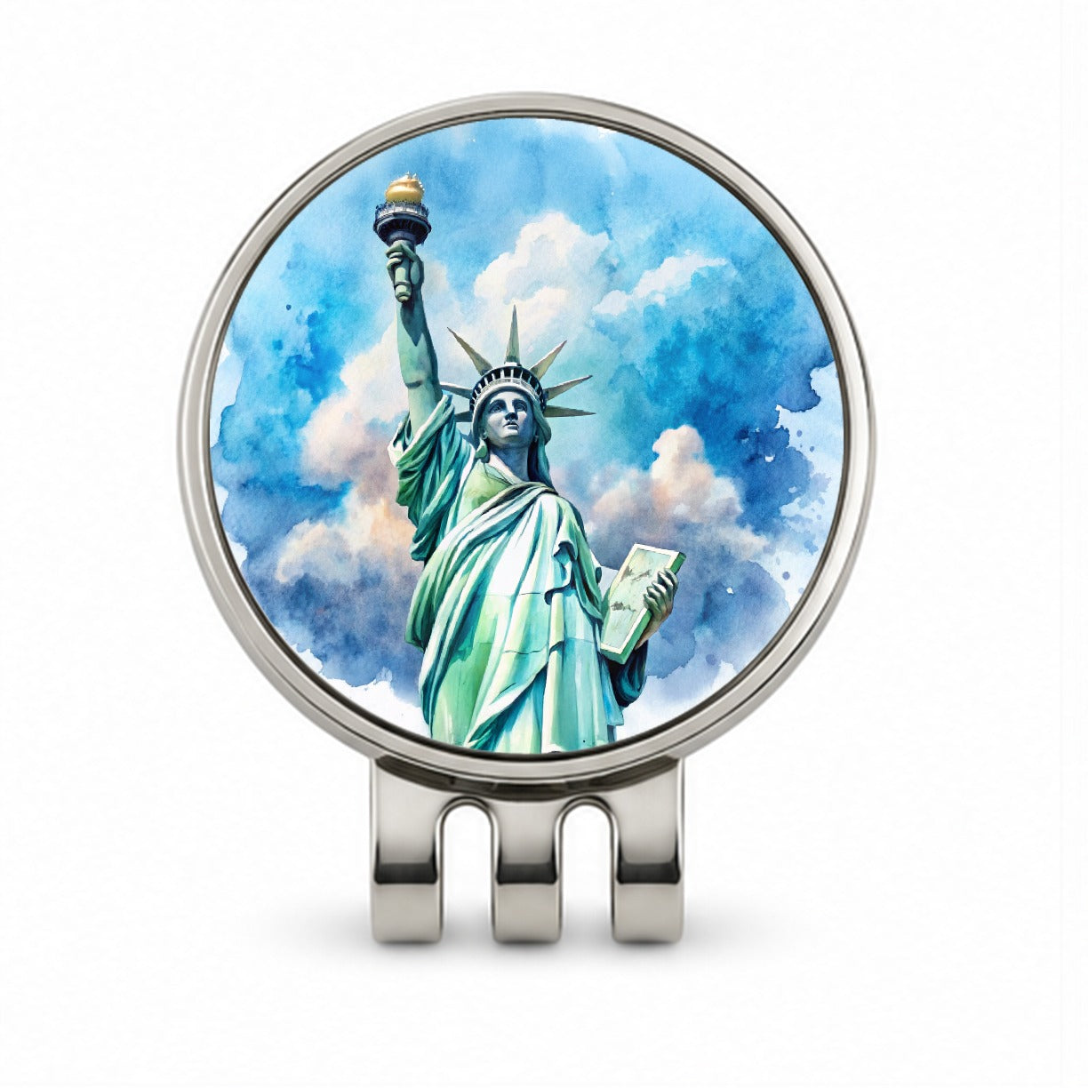 Statue Of Liberty Travel New York Watercolor Golf Hat Clip with Ball Marker
