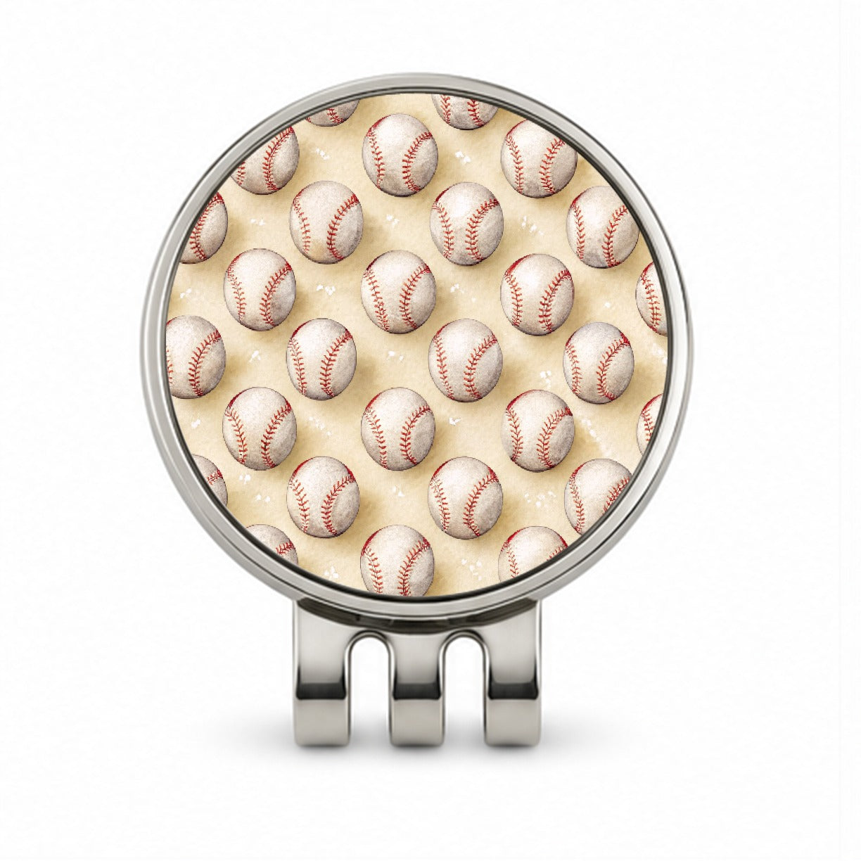 Tiny White Softballs In A Row Golf Hat Clip with Ball Marker