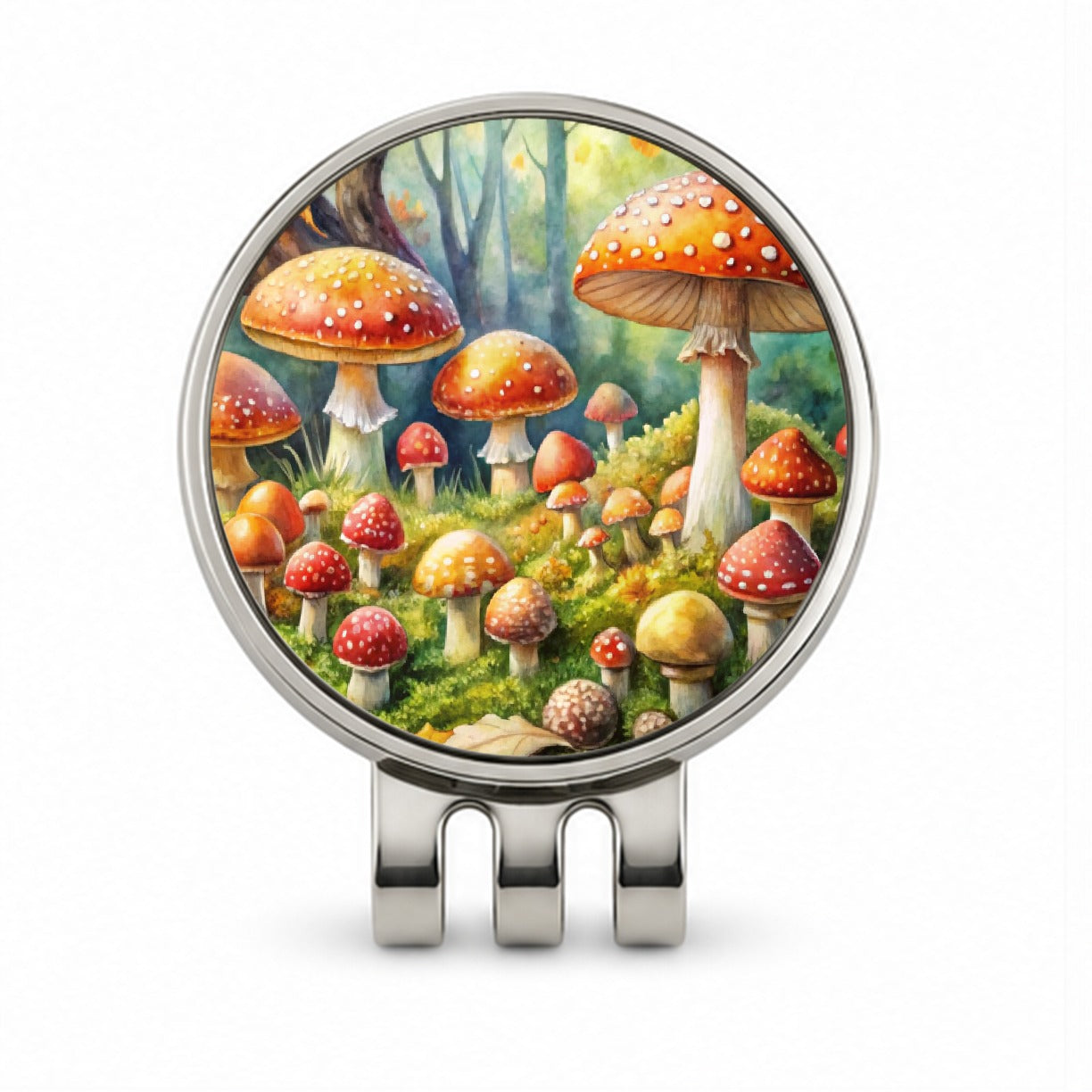 Woodland Mushrooms Watercolor Golf Hat Clip with Ball Marker