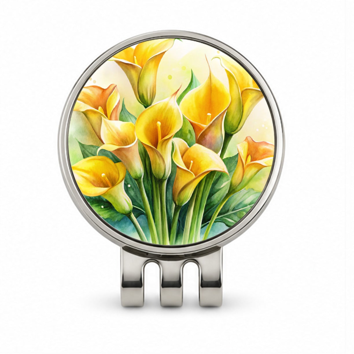 Yellow Calla Lily Flowers Watercolor Golf Hat Clip with Ball Marker