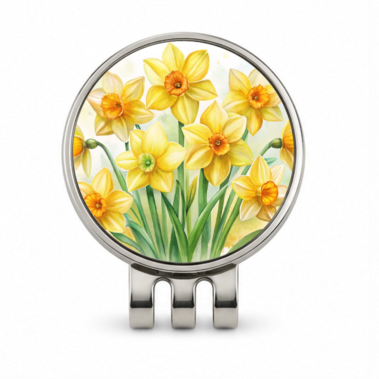 Yellow Daffodils Flowers Watercolor Golf Hat Clip with Ball Marker