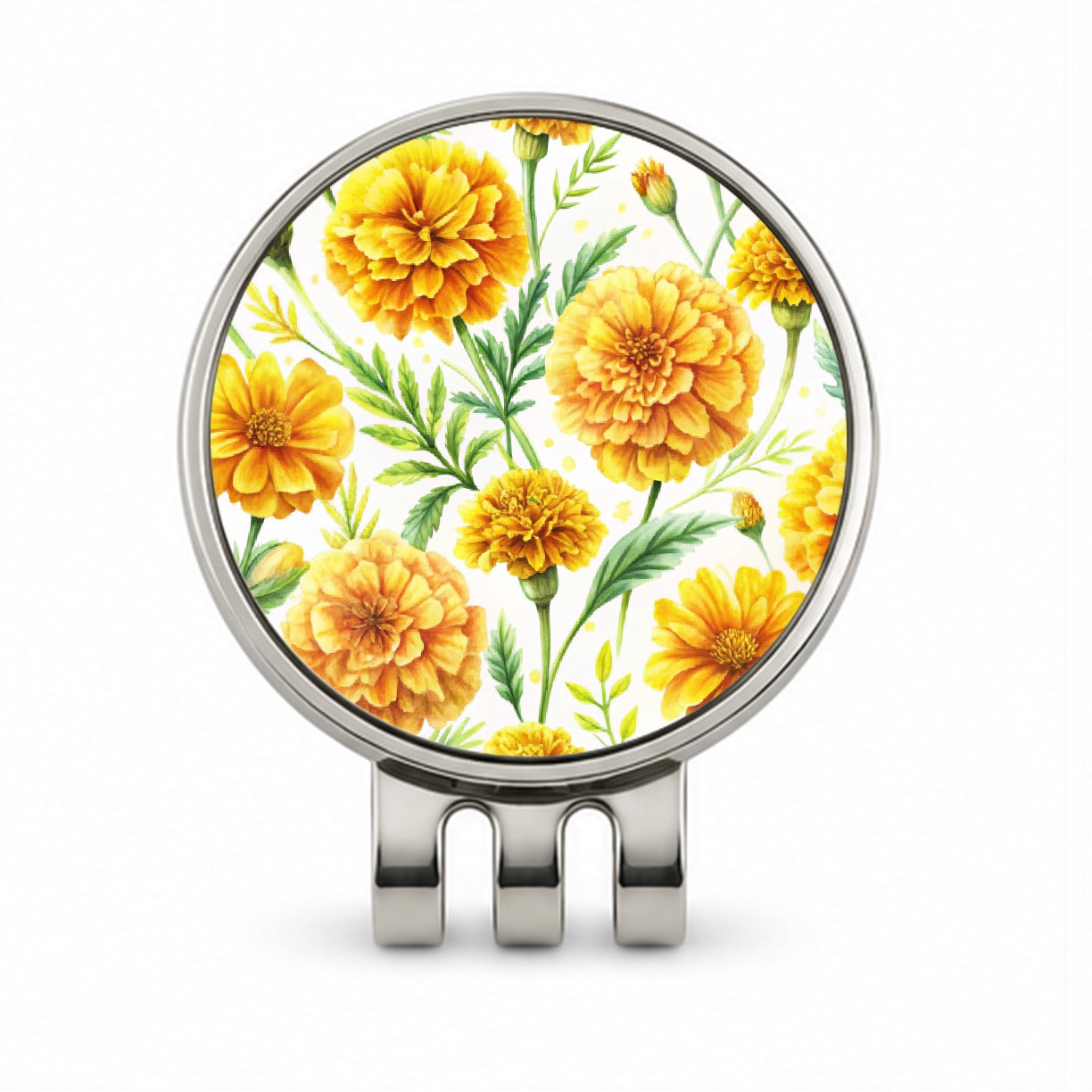 Yellow Marigolds Flowers Watercolor Golf Hat Clip with Ball Marker