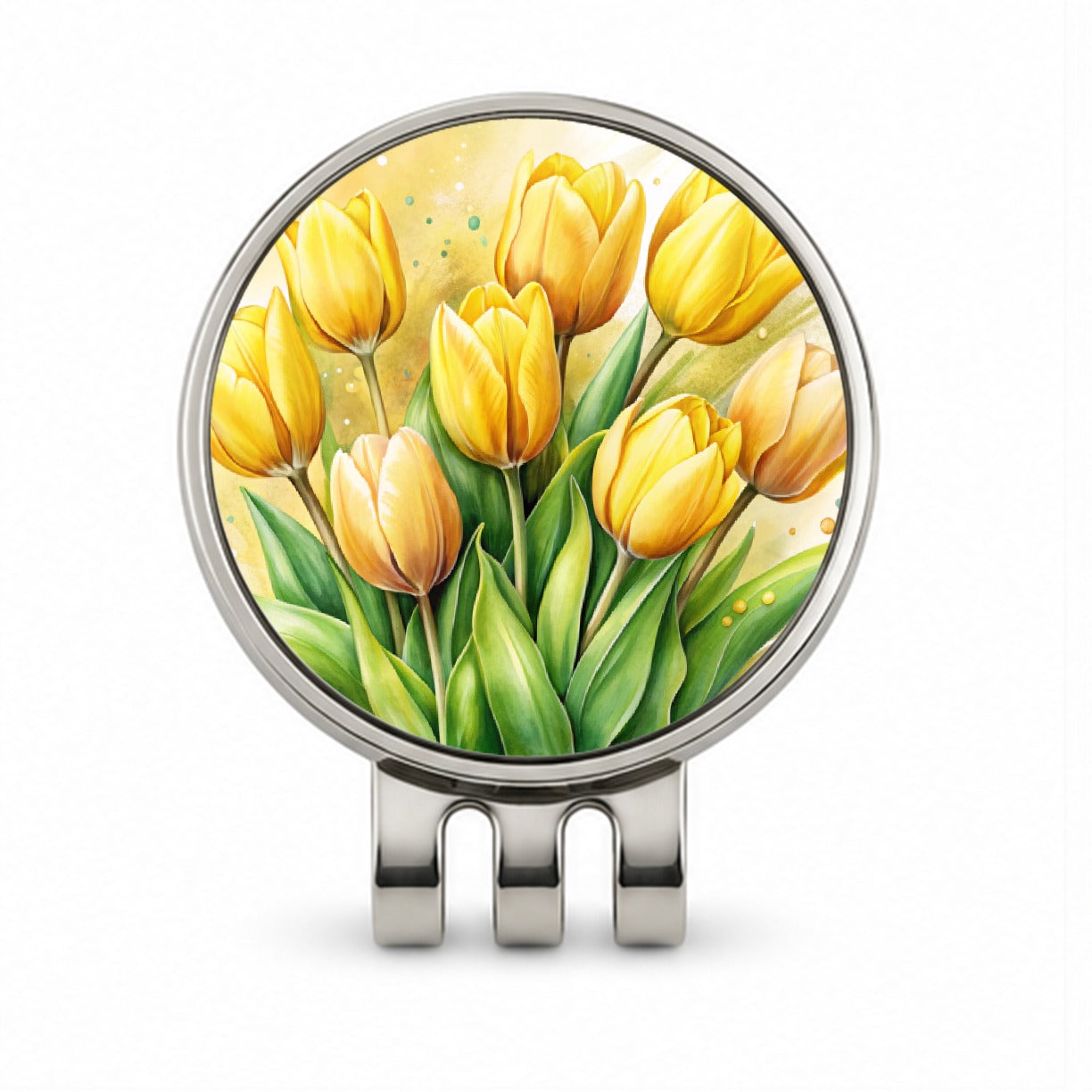 Yellow Tulips Flowers Watercolor Golf Hat Clip with Ball Marker