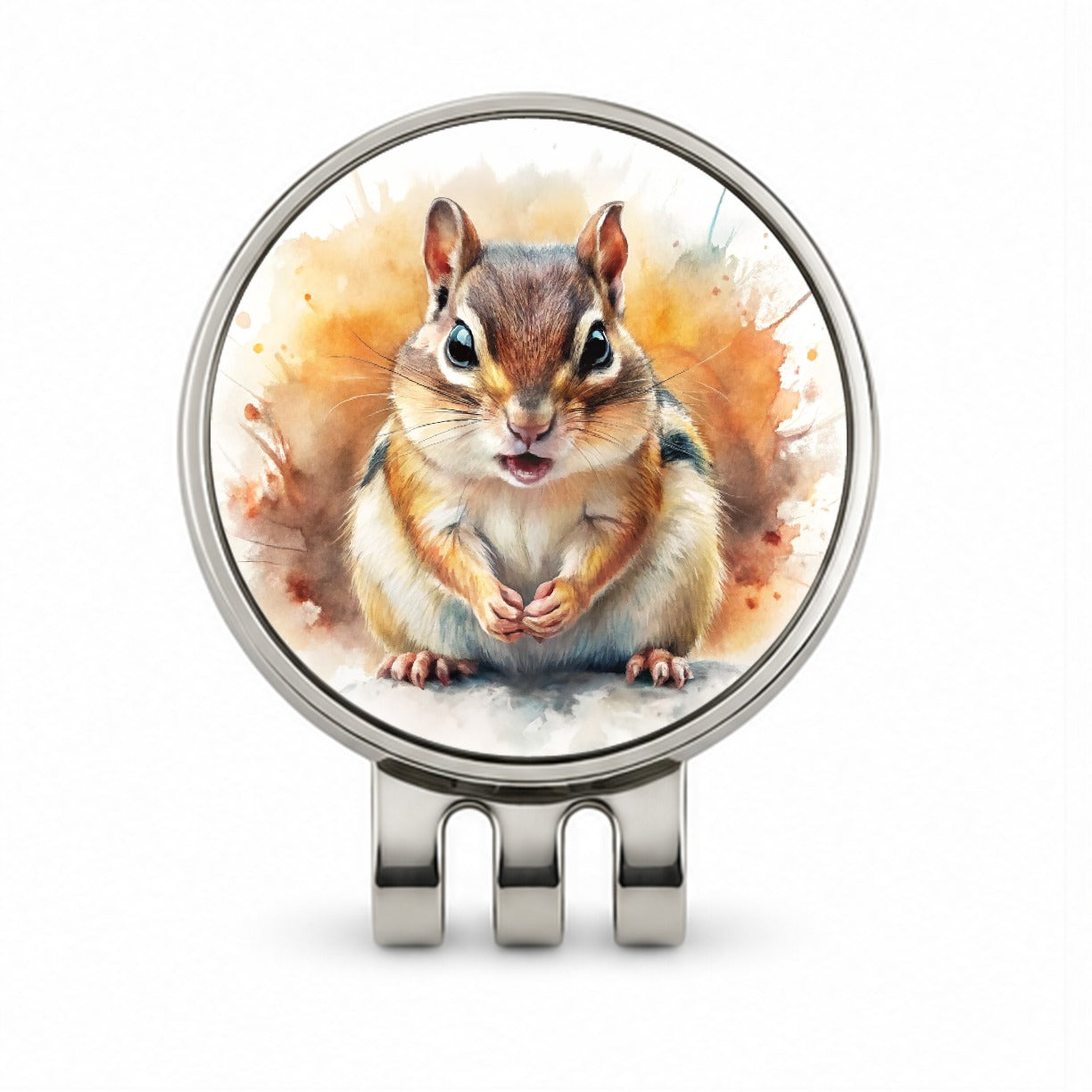 Angry Mad Chipmunk Watercolor Golf Hat Clip with Ball Marker
