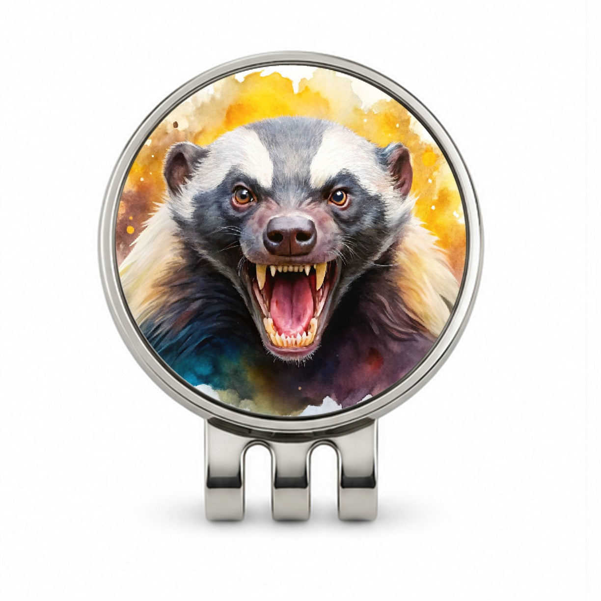 Angry Mad Honey Badger Watercolor Golf Hat Clip with Ball Marker