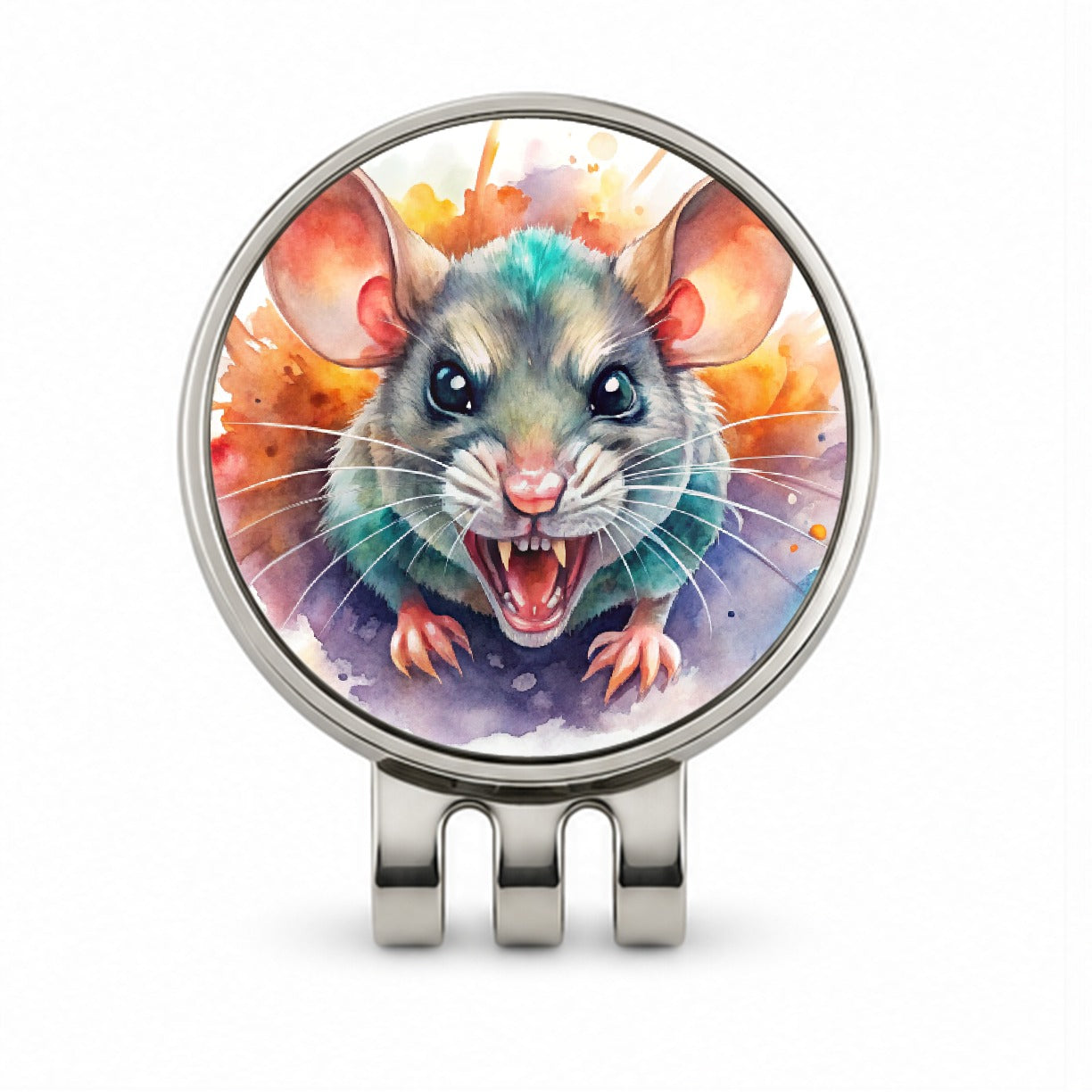 Angry Mad Mouse Watercolor Golf Hat Clip with Ball Marker