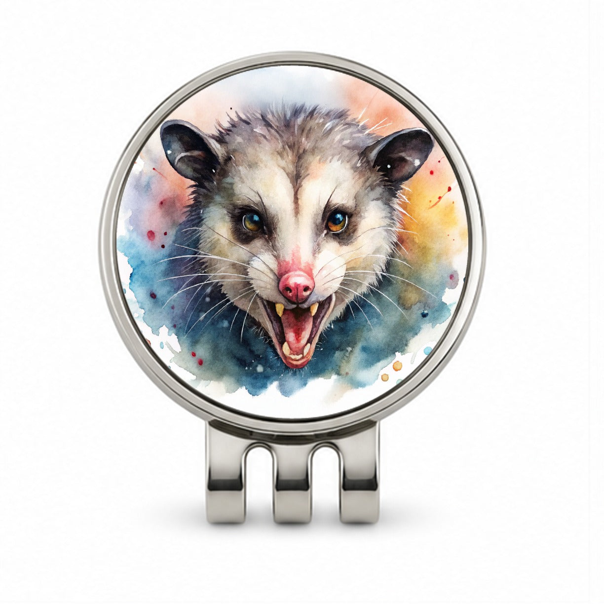 Angry Mad Opossum Watercolor Golf Hat Clip with Ball Marker