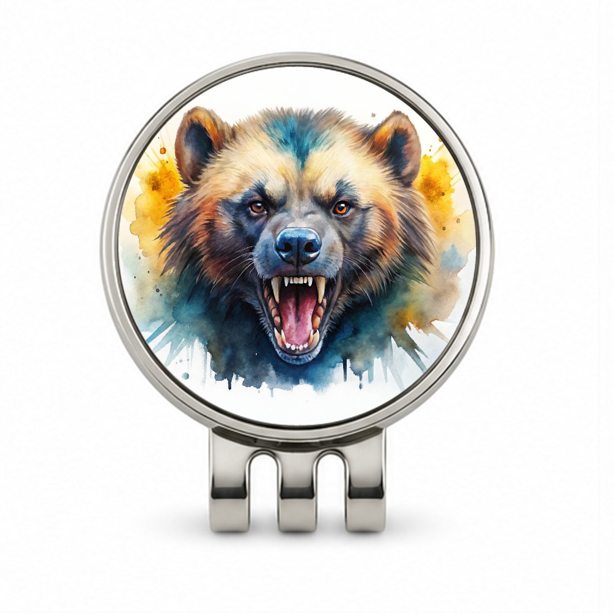 Angry Mad Wolverine Watercolor Golf Hat Clip with Ball Marker