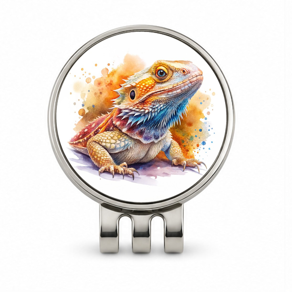 Bearded Dragon Lizard Reptile Watercolor Golf Hat Clip with Ball Marker