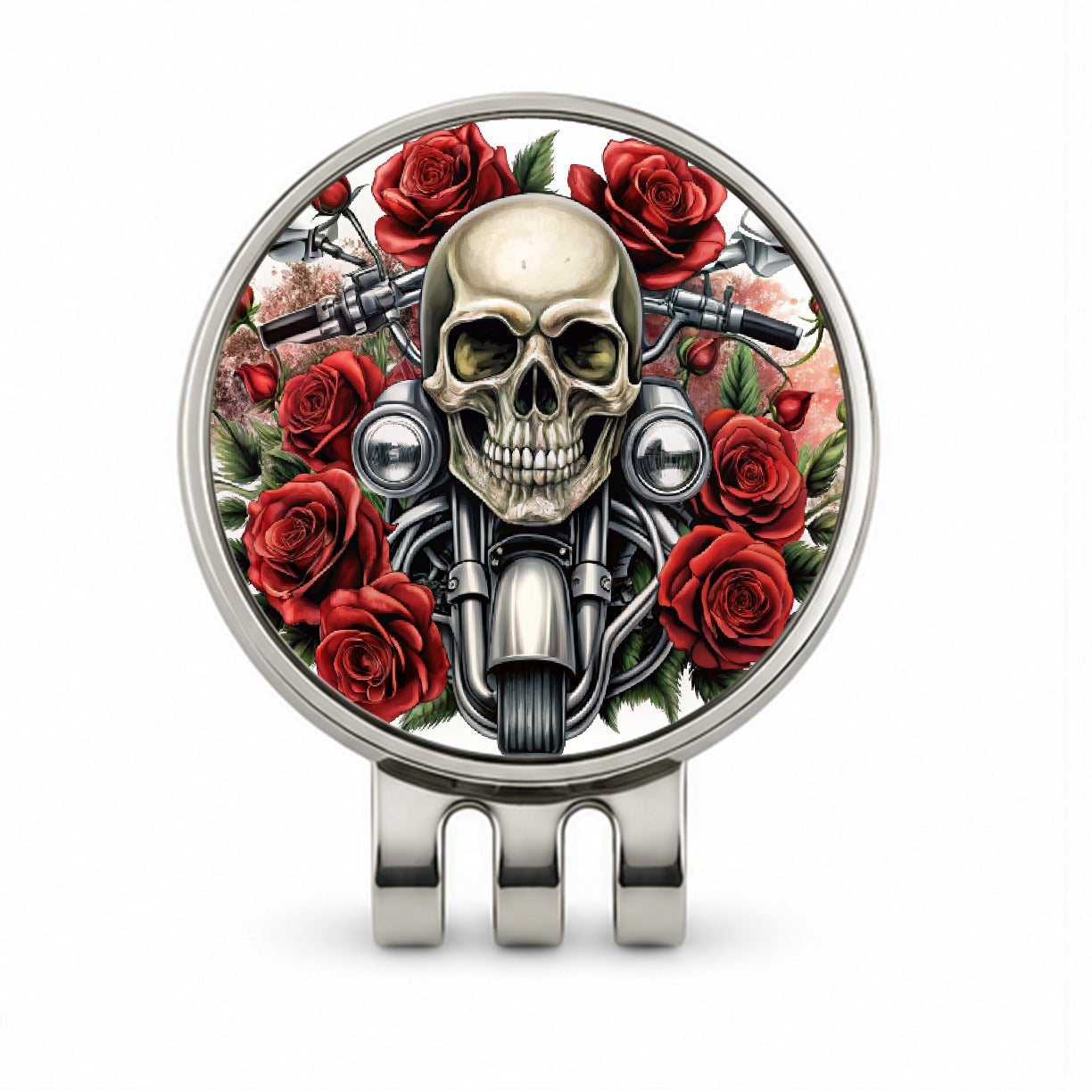 Biker Style Skulls And Roses Motorcycle Golf Hat Clip with Ball Marker