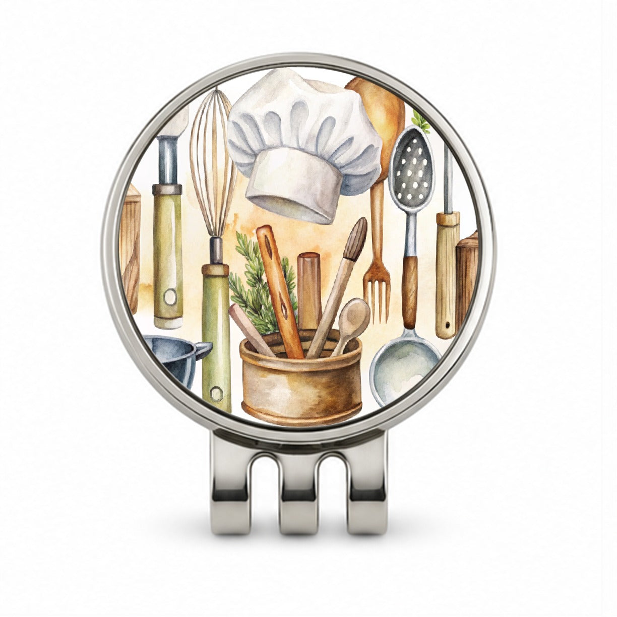 Chef's Baker's Tools Cooking Watercolor Golf Hat Clip with Ball Marker