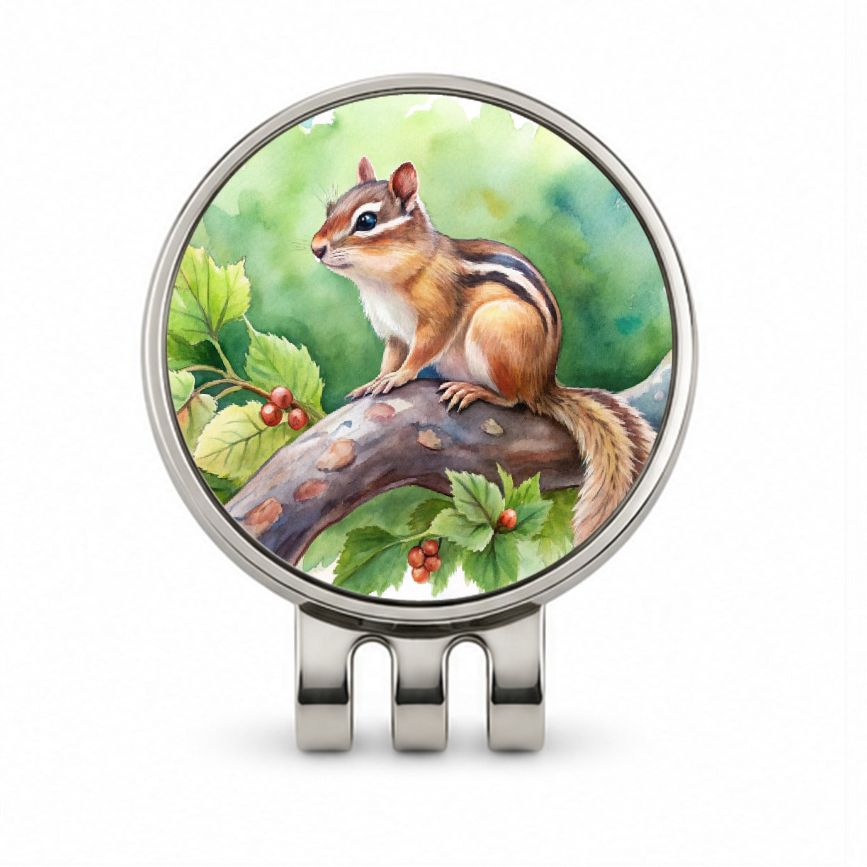 Chipmunk In Tree Watercolor Golf Hat Clip with Ball Marker