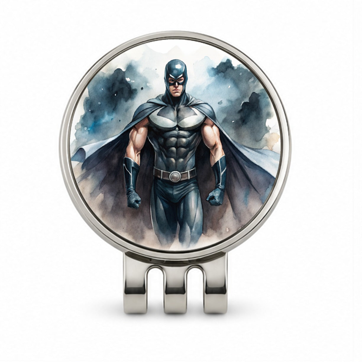 Classic Masked Superhero With Black Costume Watercolor Golf Hat Clip with Ball Marker