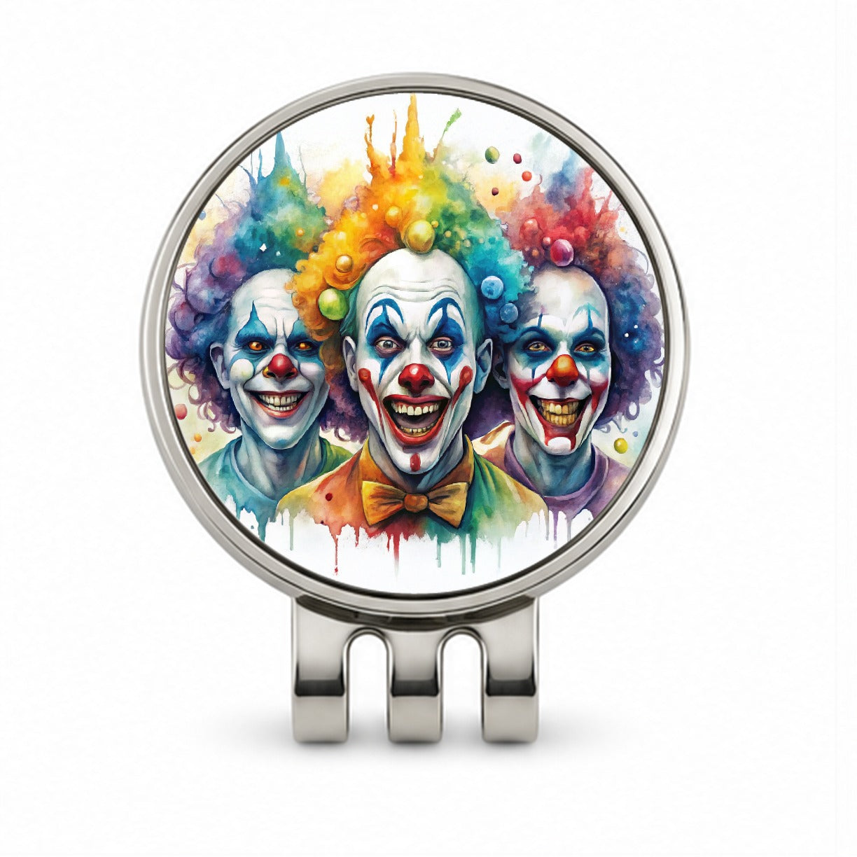 Creepy Scary Evil Killer Clowns Watercolor Golf Hat Clip with Ball Marker