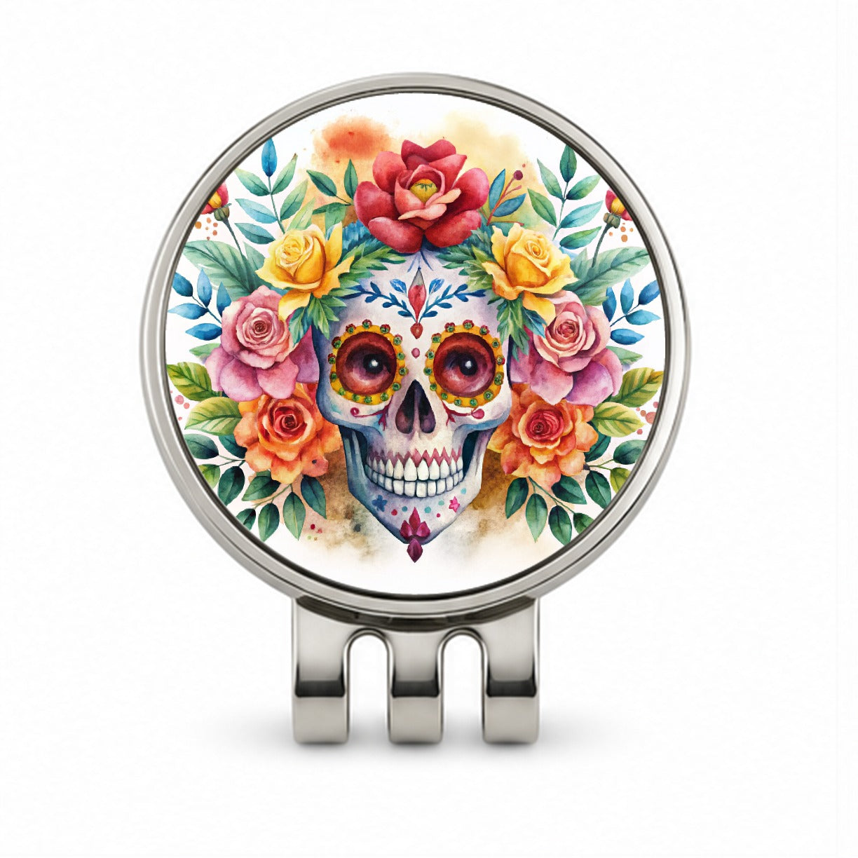 Day Of The Dead Día De Muertos Theme Watercolor Golf Hat Clip with Ball Marker