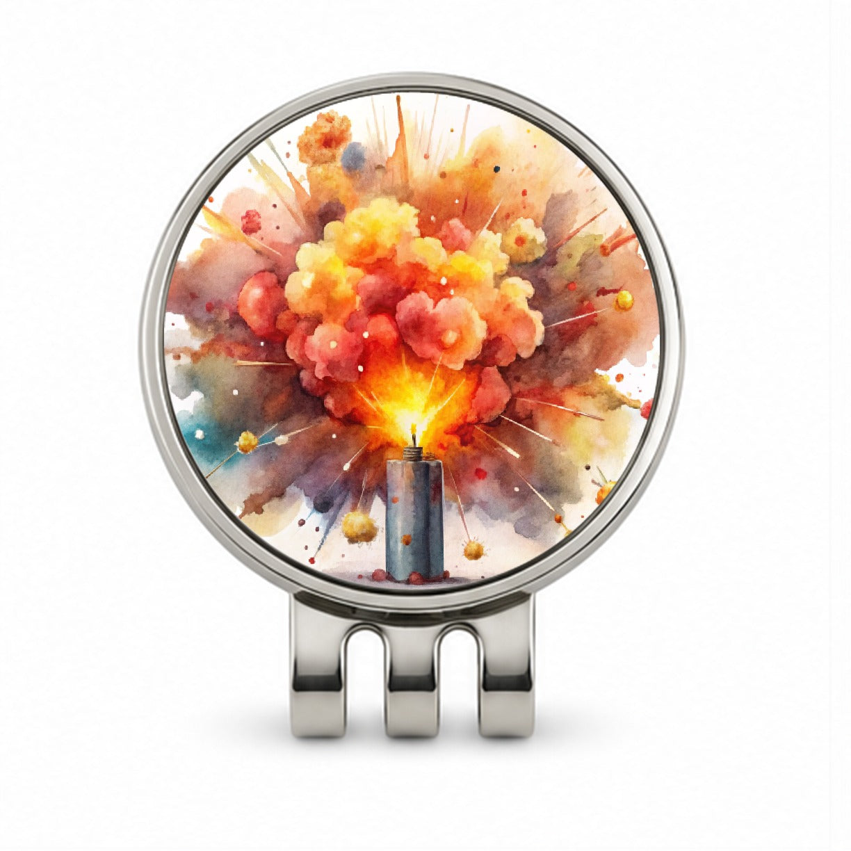 Dynamite Exploding Explosion Watercolor Golf Hat Clip with Ball Marker