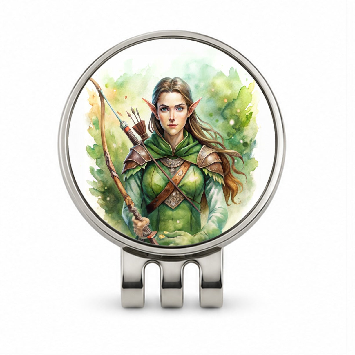 Fantasy Female Elven Ranger Watercolor Golf Hat Clip with Ball Marker