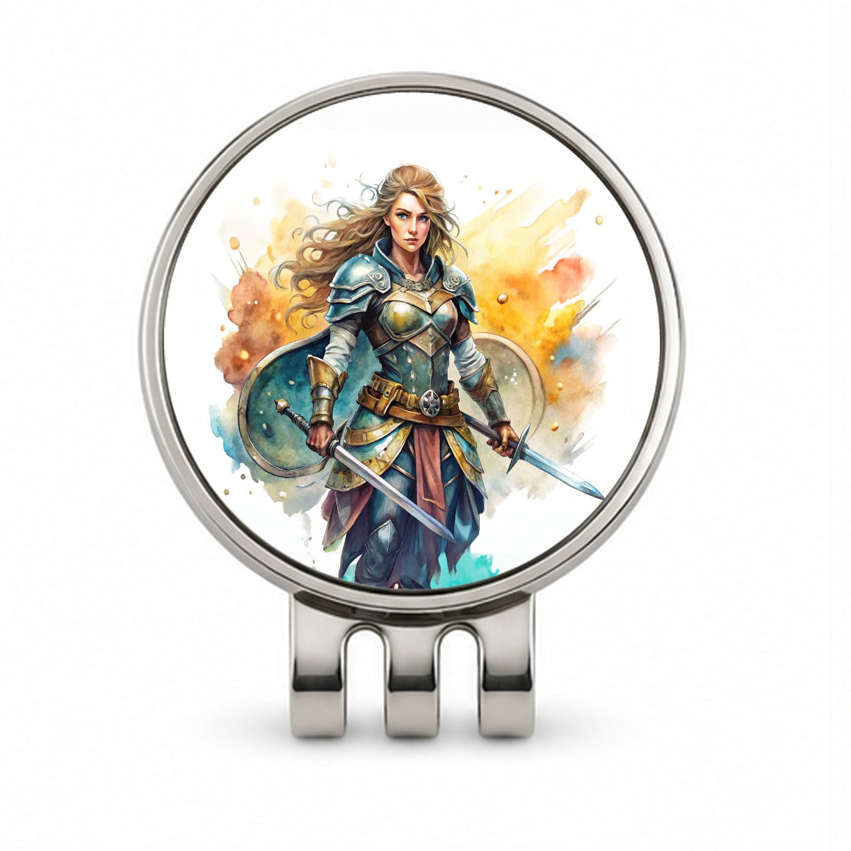 Fantasy Female Fighter Warrior Shield-maiden Watercolor Golf Hat Clip with Ball Marker