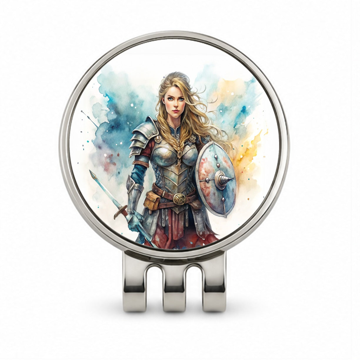 Fantasy Female Warrior Knight Watercolor Golf Hat Clip with Ball Marker