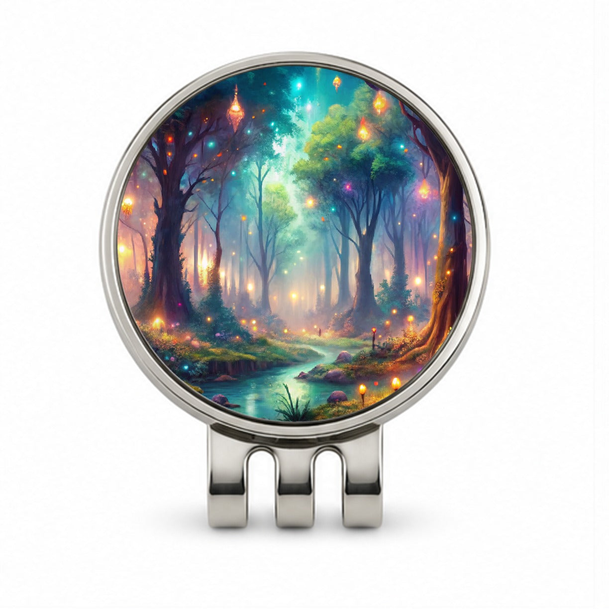 Fantasy Forest With Glowing Sprites Fae Spirits Watercolor Golf Hat Clip with Ball Marker