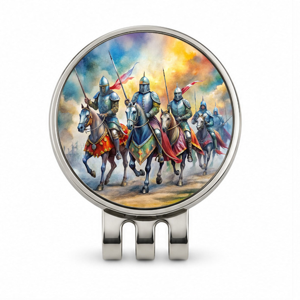 Fantasy Knights Riding To War Watercolor Golf Hat Clip with Ball Marker