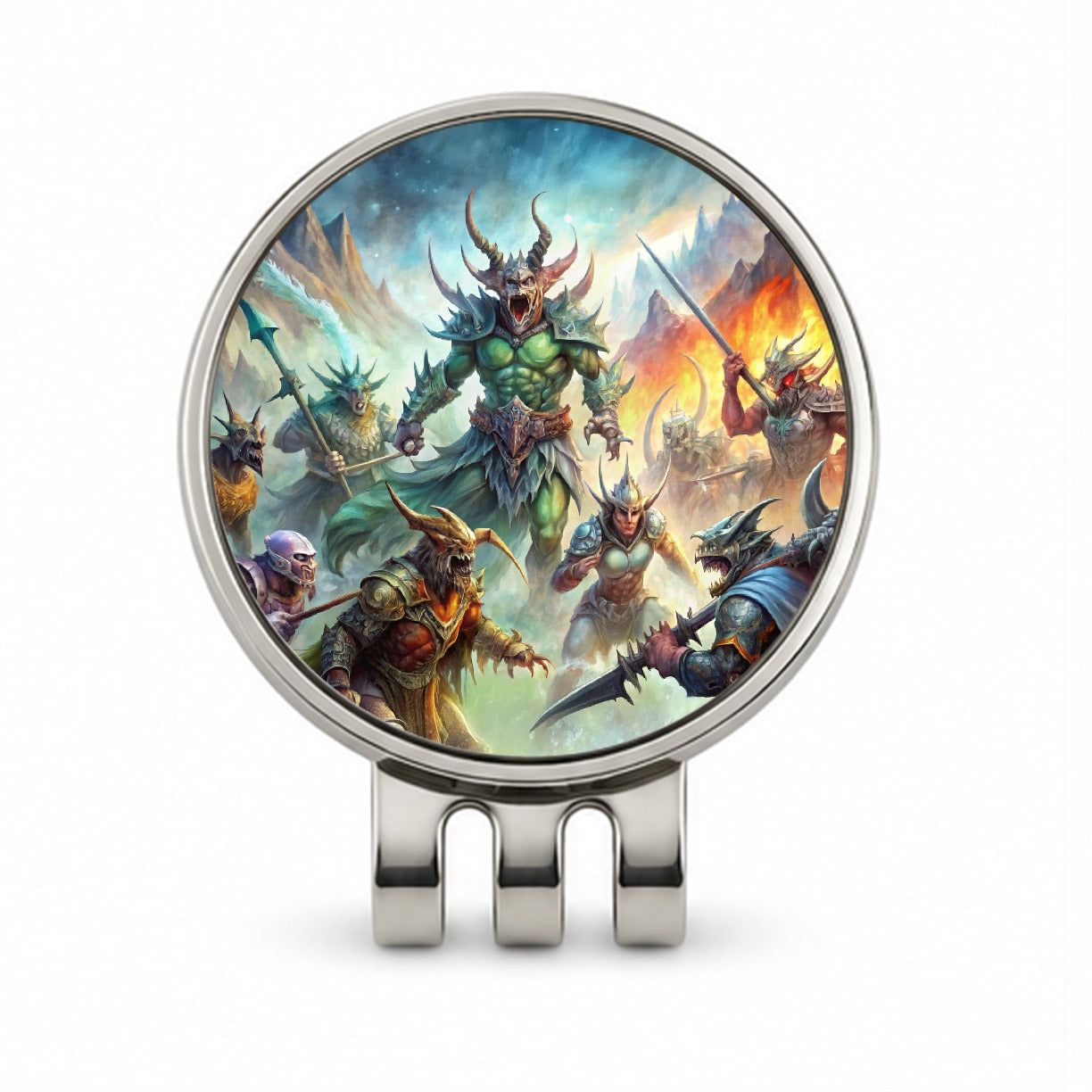 Fantasy Monsters In Battle Watercolor Golf Hat Clip with Ball Marker