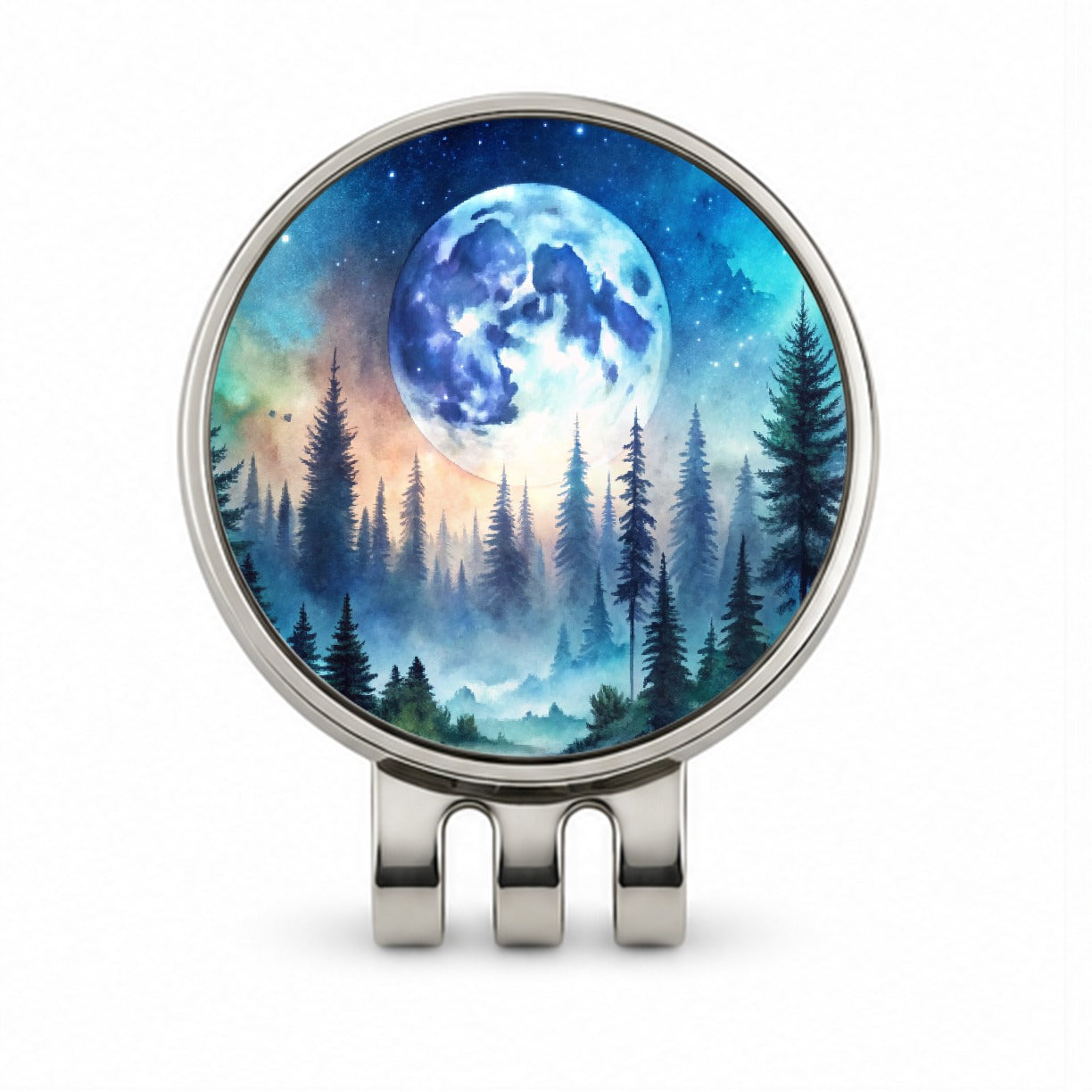 Fantasy Sci-fi World Moon Rising Over Forest Golf Hat Clip with Ball Marker