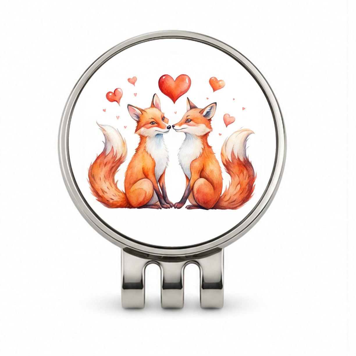 Foxes In Love With Hearts Valentine's Day Golf Hat Clip with Ball Marker