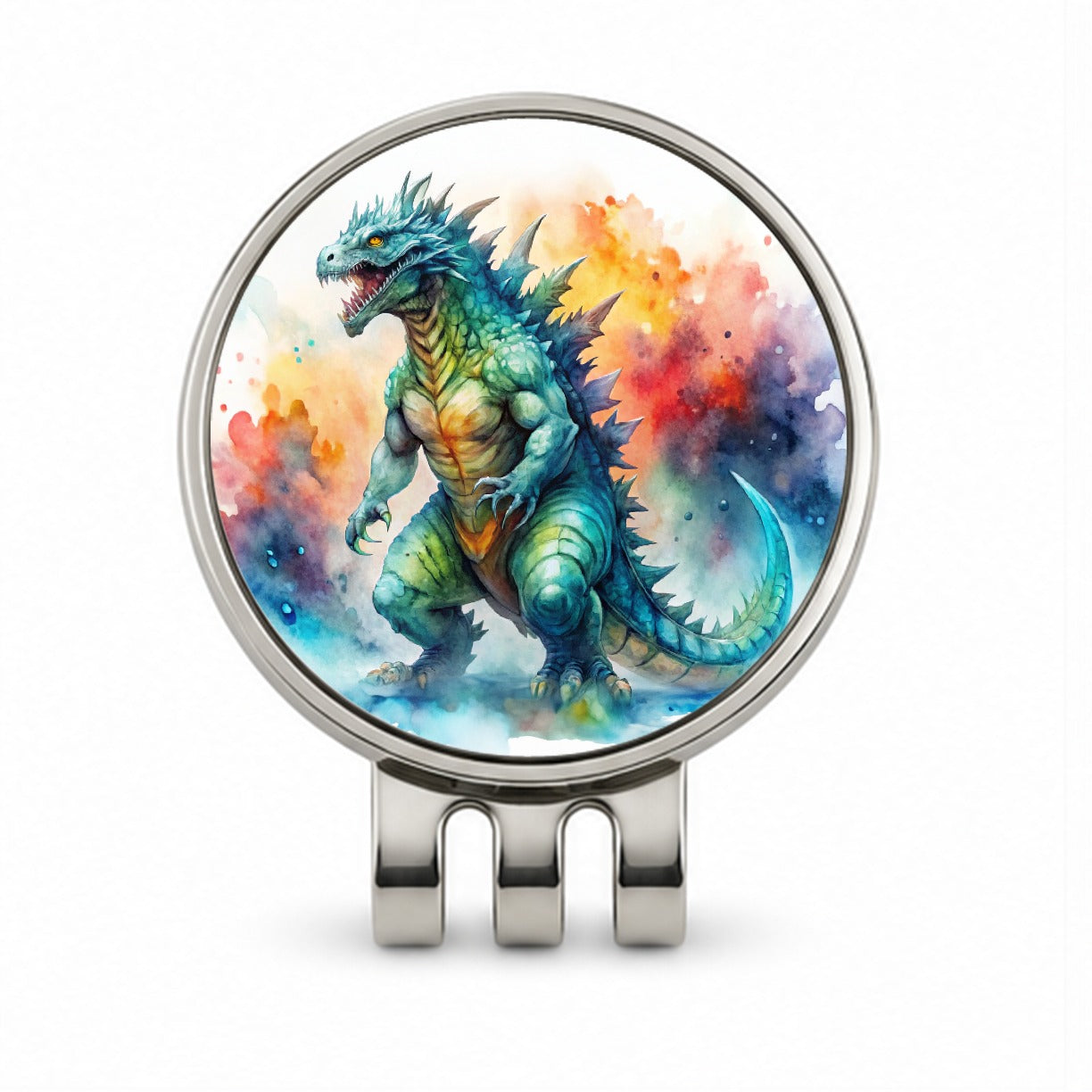 Giant Kaiju Monster Watercolor Golf Hat Clip with Ball Marker