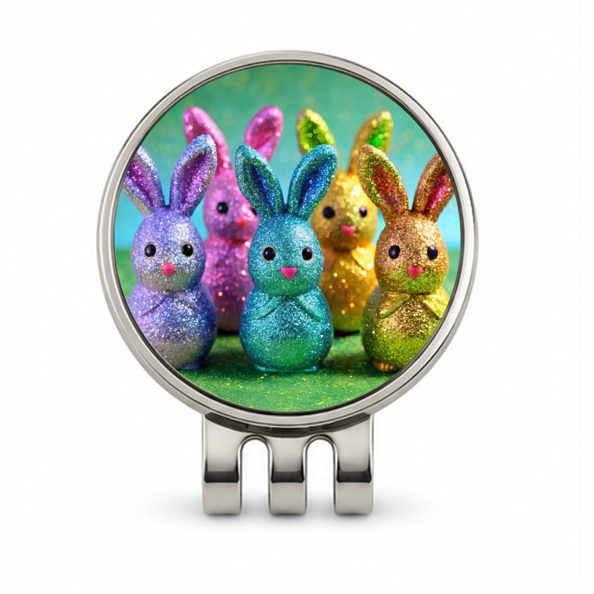 Glitter Easter Bunnies Rabbits Chocolate Golf Hat Clip with Ball Marker