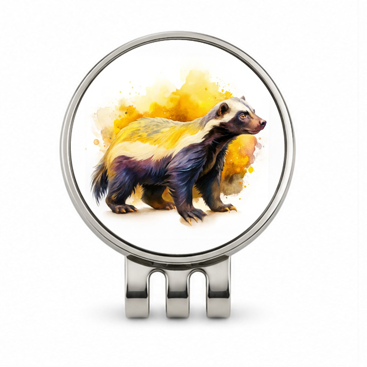 Honey Badger Watercolor Golf Hat Clip with Ball Marker