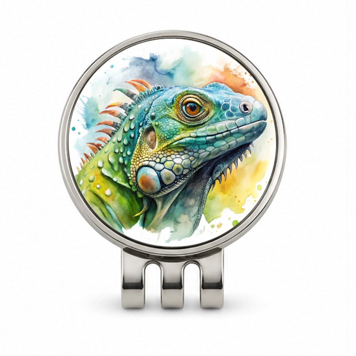 Iguana Lizard Face Profile Reptile Watercolor Golf Hat Clip with Ball Marker
