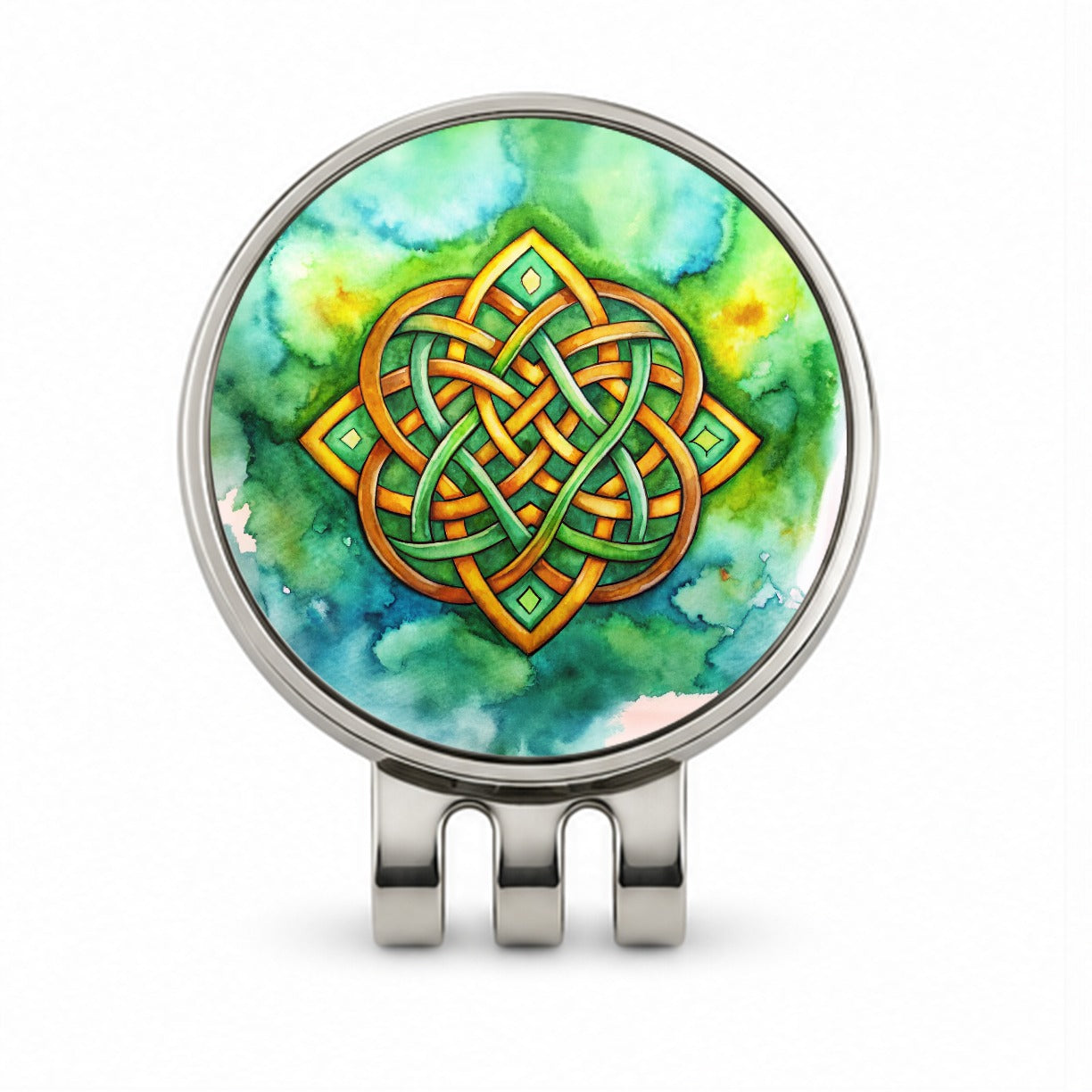 Irish Celtic Knot Watercolor Golf Hat Clip with Ball Marker